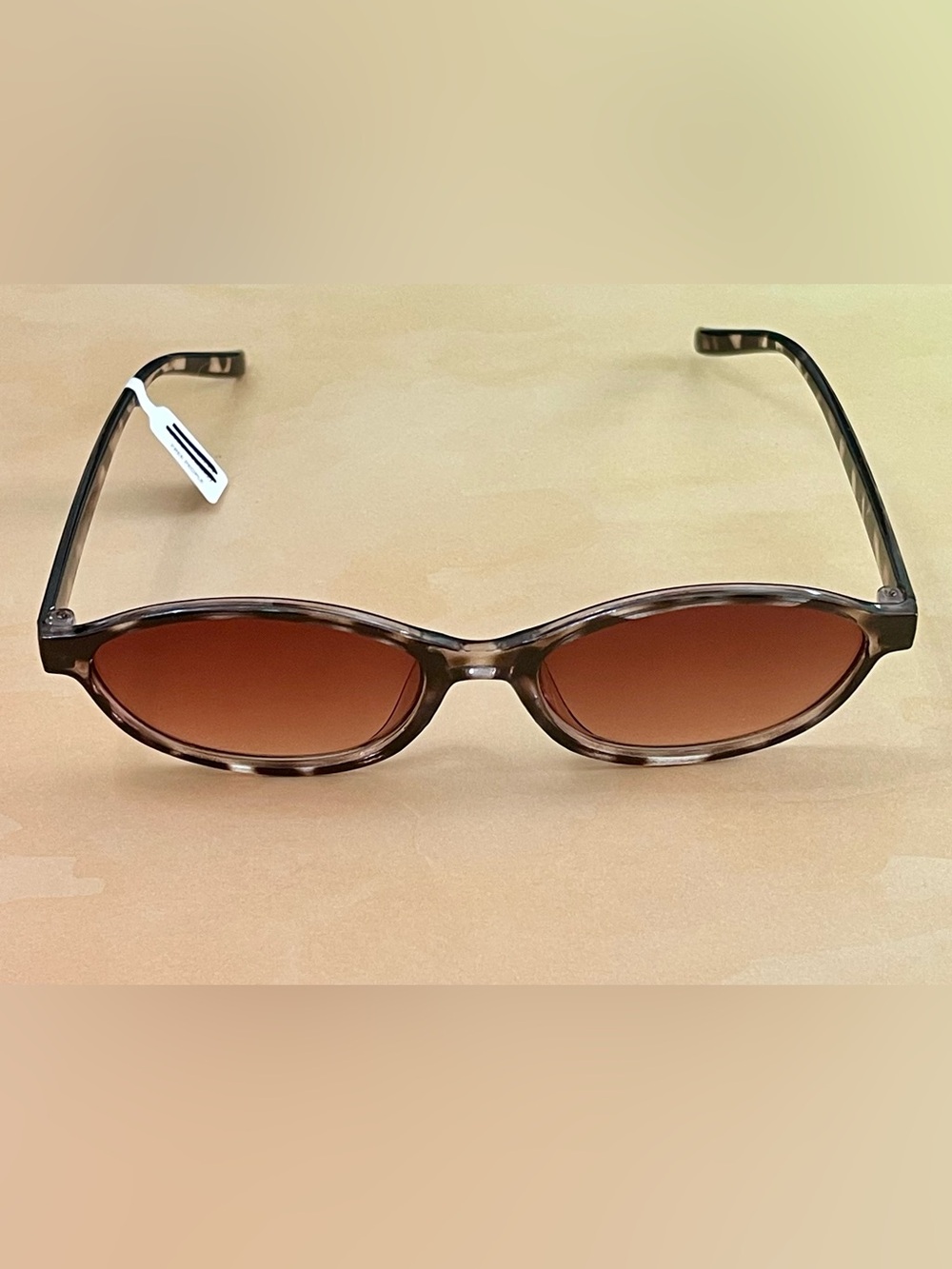 Tortoiseshell Slim Oval Retro Boho Sunglasses - Brown Lenses - Picture 7 of 12